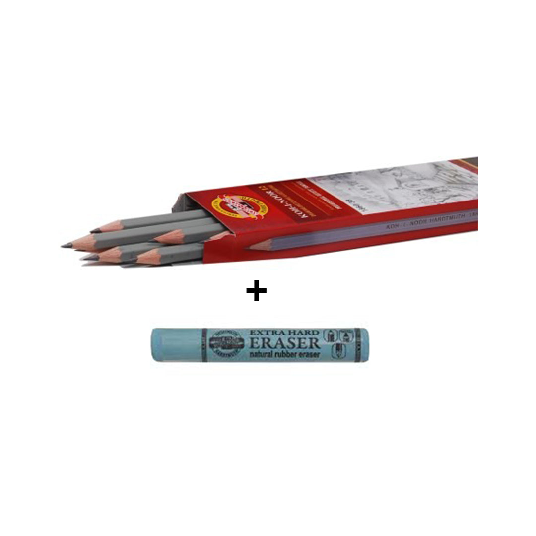 Koh-I-Noor Graphite Pencil 1860B,1860H,1860 2B,1860 2H,1860 3H,1860 4B,1860 6B,1860 HB+Extra Hard Eraser 6642-05000222