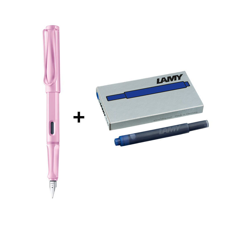 lamy safari fountain pen lightrose medium blue ink+Lamy ink cartridge T10 blue-19060105