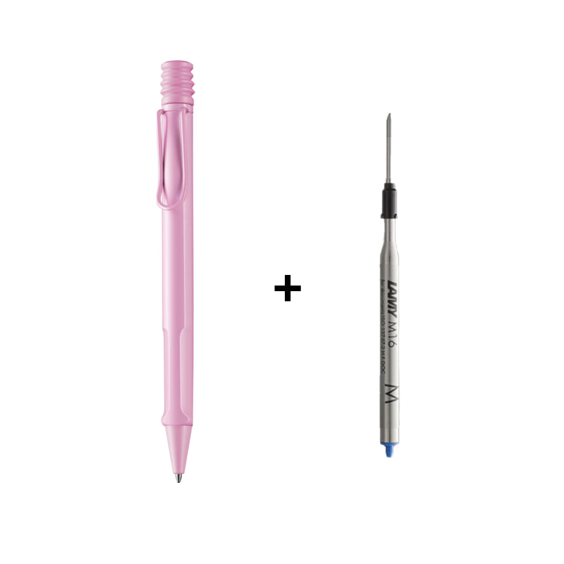 lamy safari ball pen lightrose medium blue ink+lamy ball point refill M16 medium blue-19060113