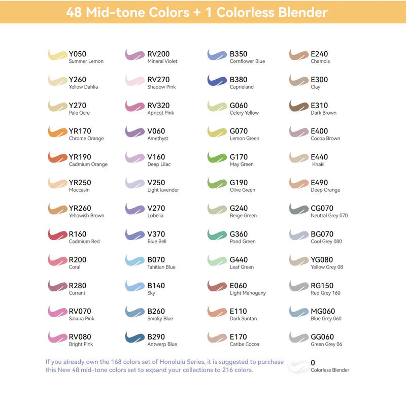 Ohuhu- Honolulu 48 Mid-tone Colors Dual Tips Alcohol Art Markers-01080058