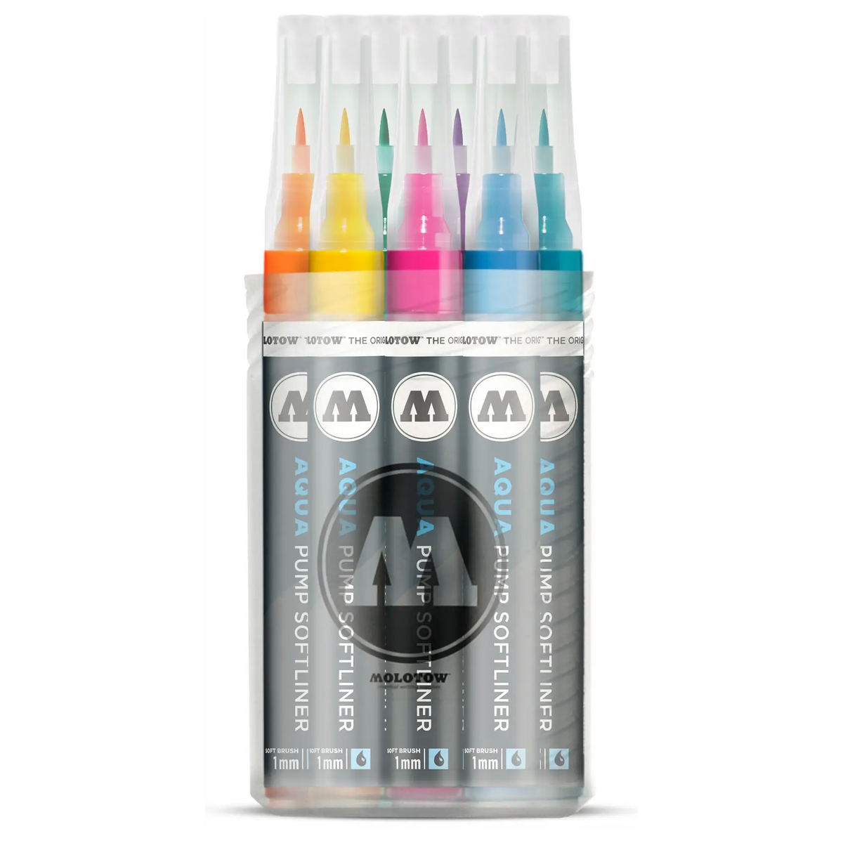 Molotow- Aqua Ink Softliner Brush- Assorted Colors Set 12 Pump Marker - (200.285)- 05600084