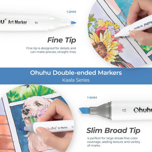 Ohuhu Kaala Four Tones Slim Broad and Fine Dual Tips Alcohol Art Markers - 01080018