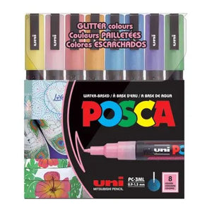 Uni Posca Marker (0.9-1.3mm) Fine Bullet Glitter Colors Set of 8 - 14051079 - 14051079