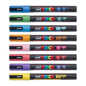 Uni Posca Marker (0.9-1.3mm) Fine Bullet Glitter Colors Set of 8 - 14051079 - 14051079