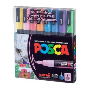 Uni Posca Marker (0.9-1.3mm) Fine Bullet Glitter Colors Set of 8 - 14051079 - 14051079