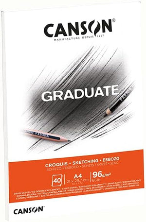 CANSON Graduate Light Grain 96gsm A3 Sketch Paper Pad, 40 Natural White Sheets - 07021644