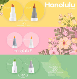 Ohuhu Honolulu B 120 Colors Dual Tips Alcohol Art Markers, Brush & Fine - 01080032