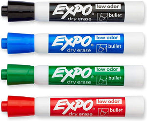 EXPO Low-Odor Dry Erase Markers, Bullet Tip, 4 Assorted Colors Markers - 17250334