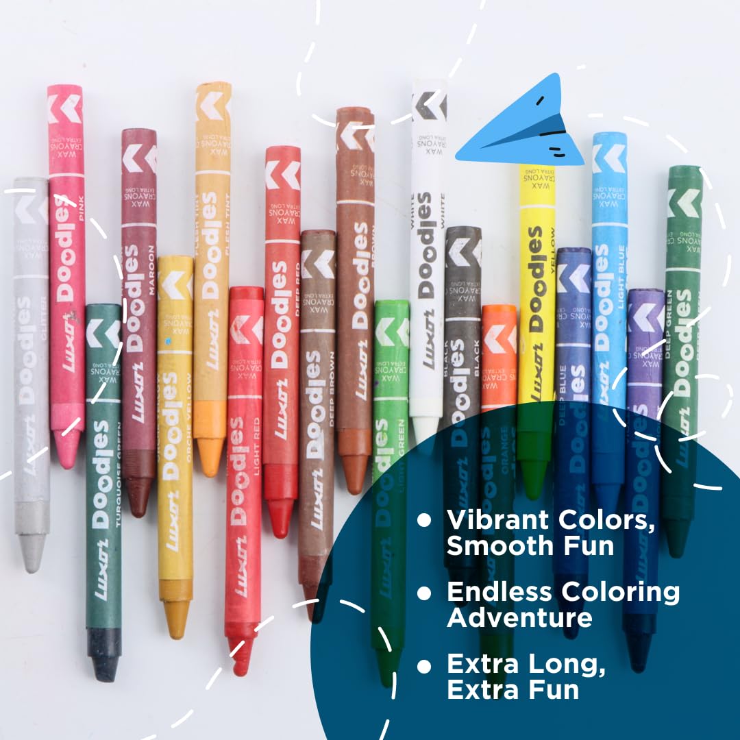 Luxor - Wax Crayons - Extra Long | 18 Assorted Shades| - Set of 3packet - 01500144