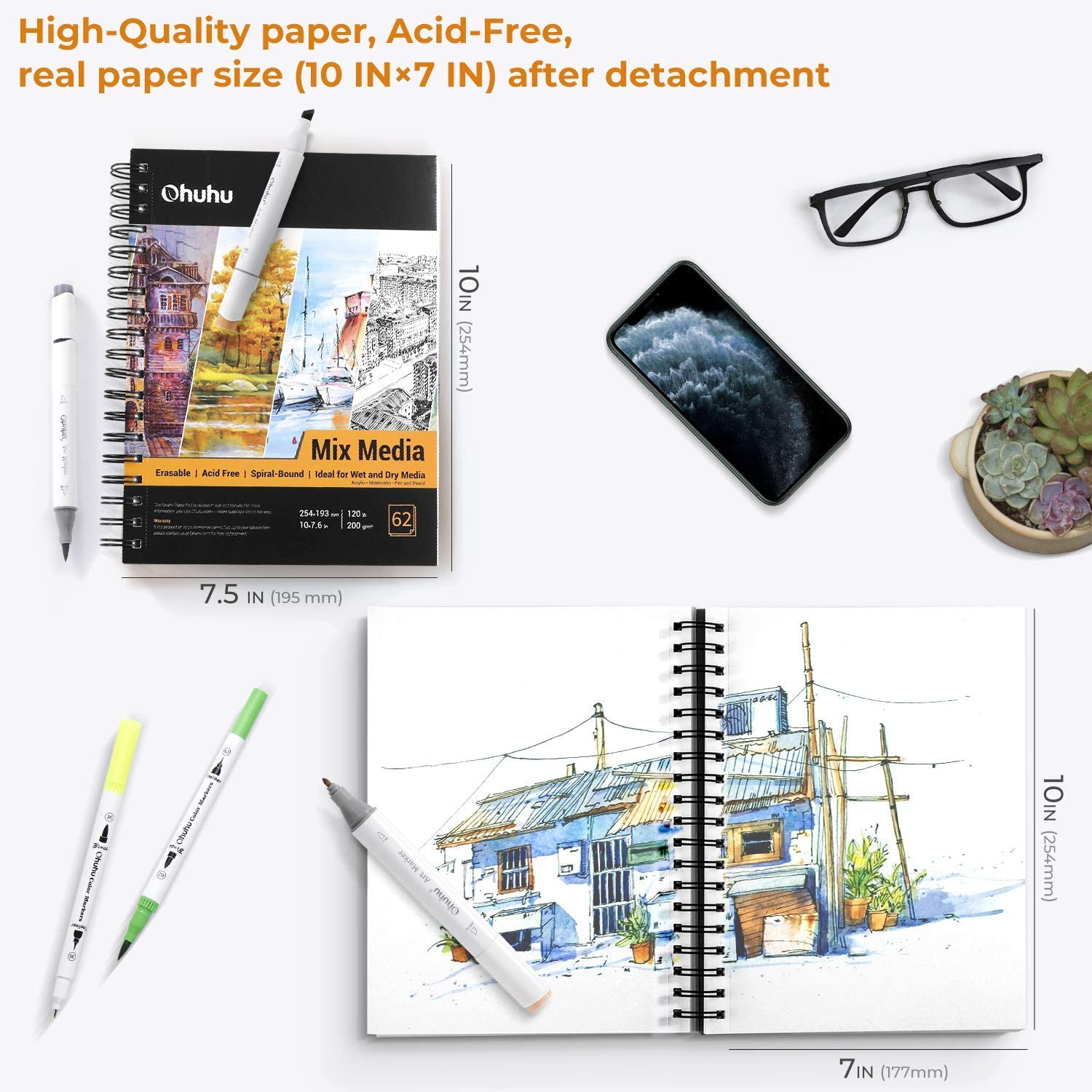 Ohuhu Marker Pad 78 Sheets 210mm x 210mm (120LB) 200GSM Sketchbook