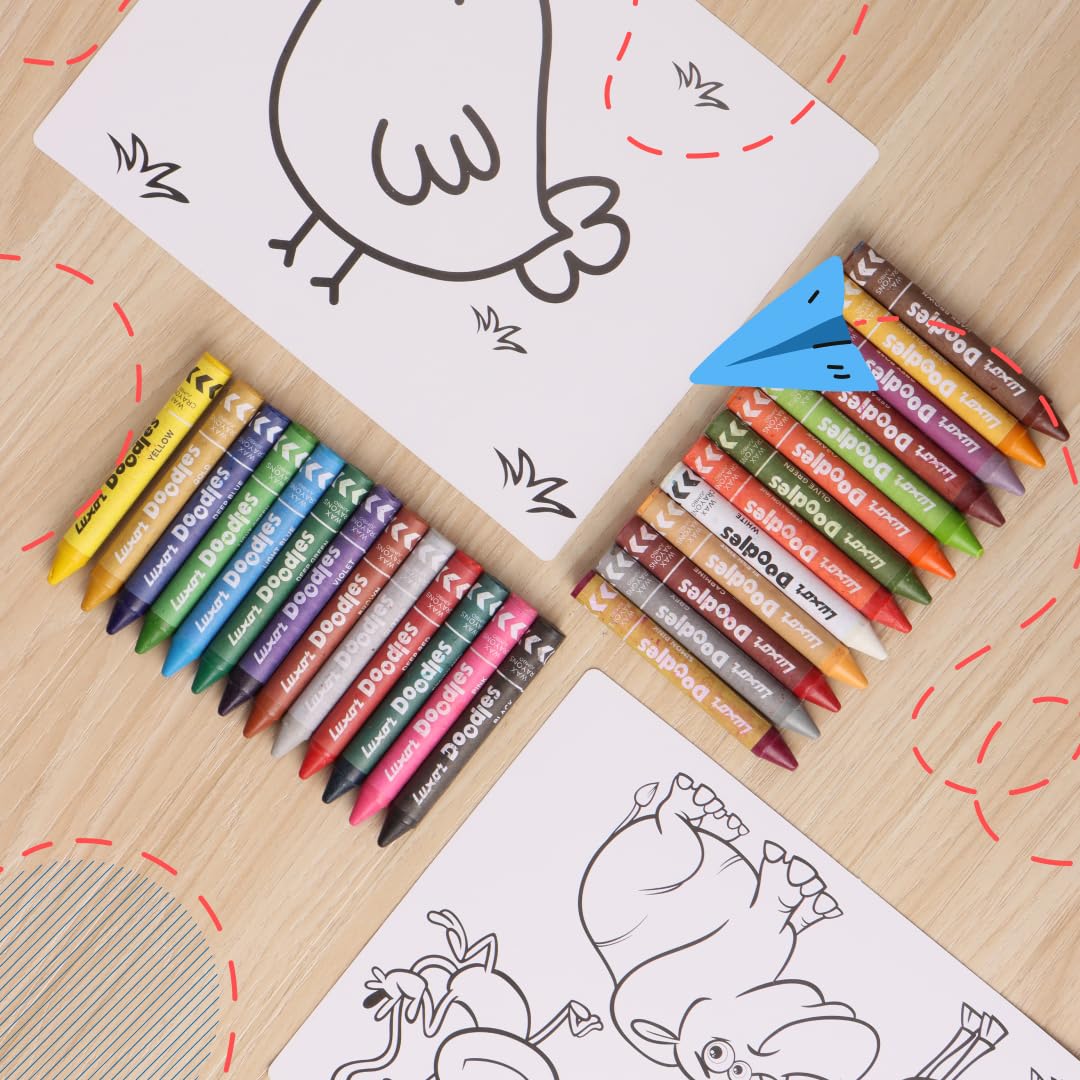 Luxor - Doodles Jumbo Wax Crayons| 24 Assorted Shades| - Set of 3packet - 01500146
