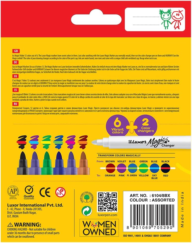 Luxor- Magic Pens Magic Marker Case of 8 Assorted colors - Set of 3packet - 01500125