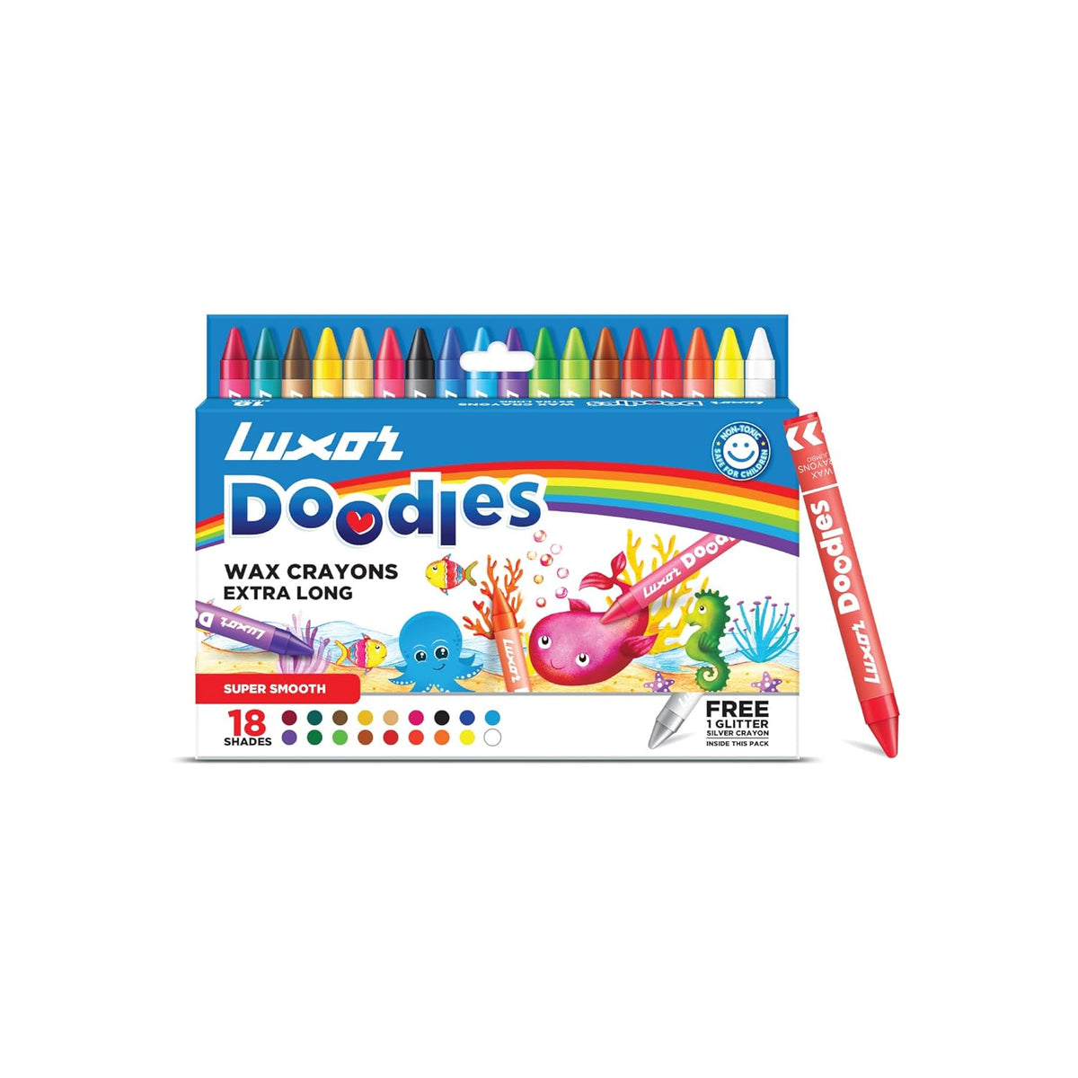 Luxor - Wax Crayons - Extra Long | 18 Assorted Shades| - Set of 3packet - 01500144