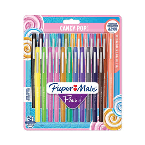 Paper Mate Flair Felt Tip Pens | Medium Point (0.7mm) | Assorted Candy POP Colours | 24 - 17250282