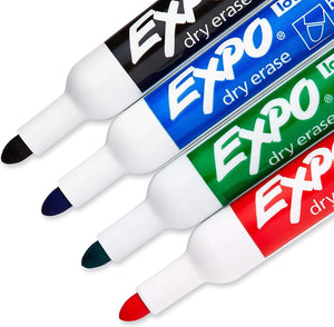 EXPO Low-Odor Dry Erase Markers, Bullet Tip, 4 Assorted Colors Markers - 17250334