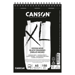 CANSON XL Double-Sided A5,150gsm, Black Drawing Paper Spiral Pad, 20 Black Sheets - 07021474