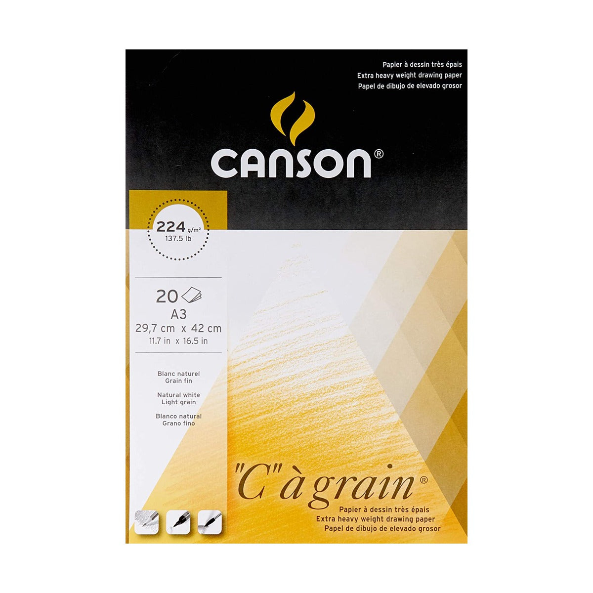 CANSON Papier à dessin C à grain, A3, 180 g/m2, blanc