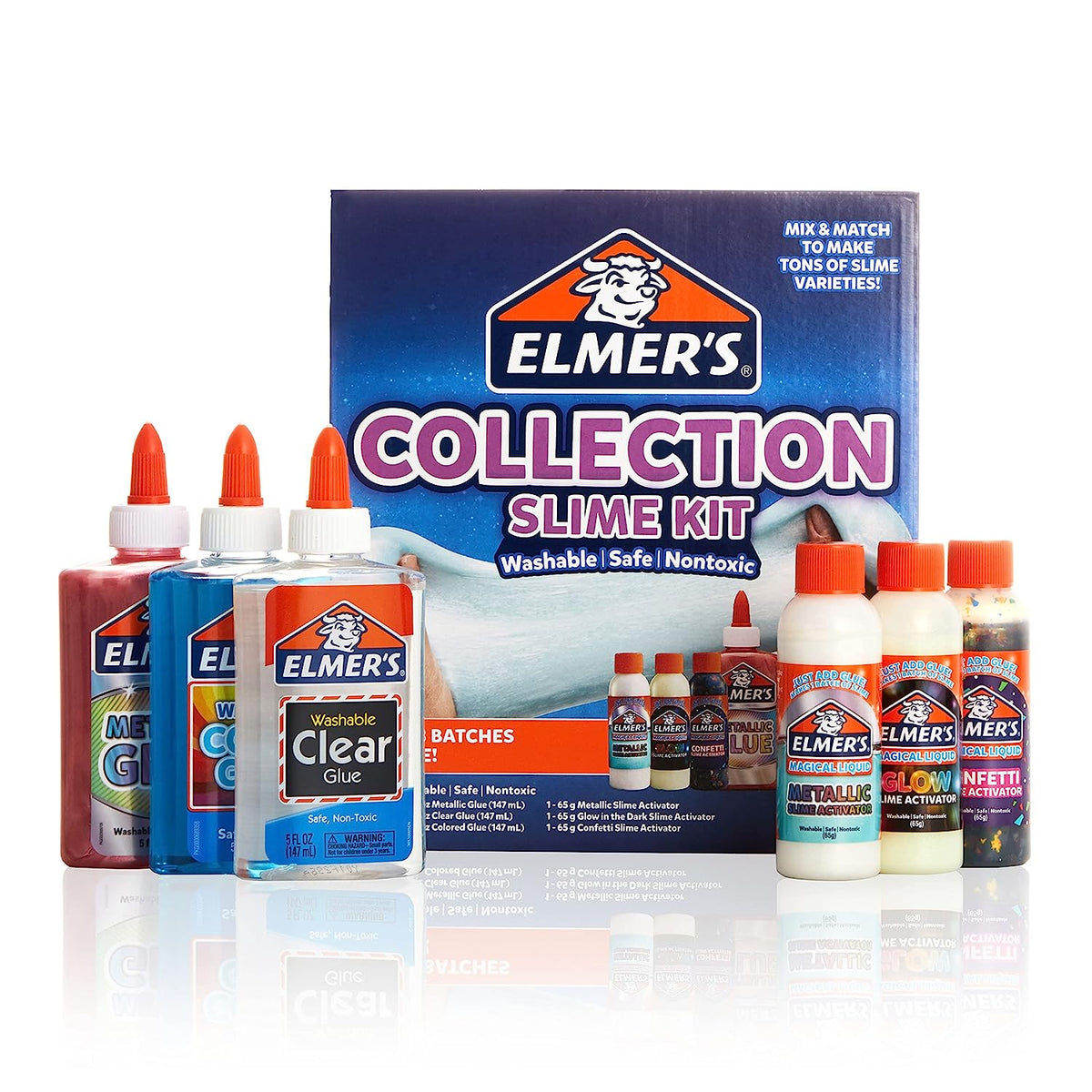 Elmer's Gue Premade Slime, Variety Pack, Includes Clear Slime, Glow in The Dark Slime, Crunchy Slime, 4 Count