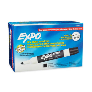 Expo, Low Odor Dry Erase Markers, Set of 12 Black Colors - 17250242