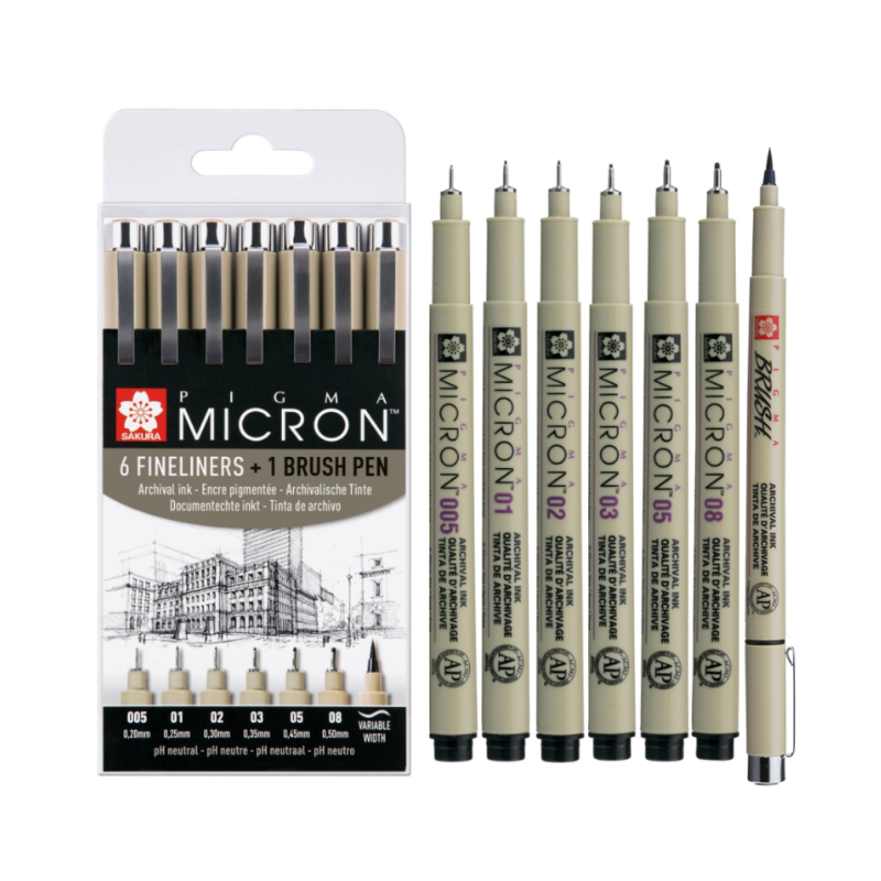Sakura PIGMA MICRON BLACK SET 6+1-02130703