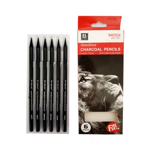 مجموعة أقلام رصاص فحم وودليس من آرت نيشن (ناعم، متوسط، صلب) - طقم 6 قطع ناعم