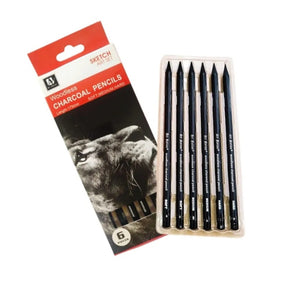 مجموعة أقلام رصاص فحم وودليس من آرت نيشن (ناعم، متوسط، صلب) - طقم 6 قطع ناعم