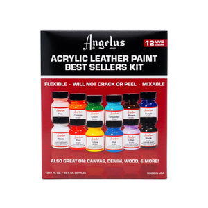 Angelus Acrylic Leather Paint Best Sellers Kit - Set of 12 paints - 01350656