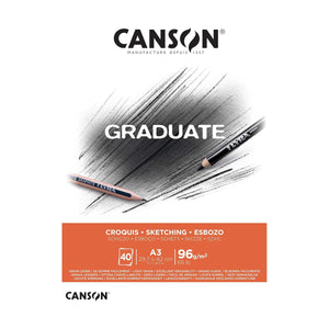 CANSON Graduate Light Grain 96gsm A3 Sketch Paper Pad, 40 Natural White Sheets - 07021644