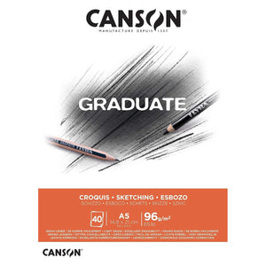 CANSON Graduate Light Grain 96gsm A5 Sketch Paper Pad, 40 Natural White Sheets - 07021643