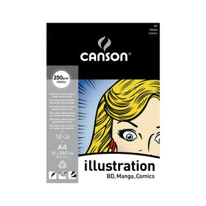 Canson - Paper Pad For Illustrated And Comics " Illustration " 12 Fg A4 250 Gr -07021148