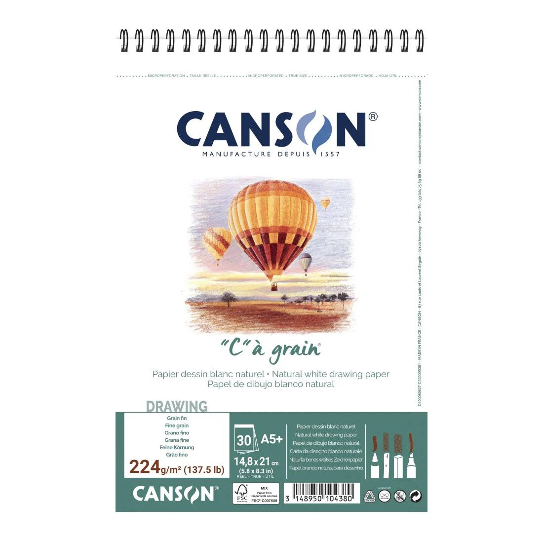 كانسون، C à Grain، رسم، 224 جرام، A5+، 30 ورقة، ورق أبيض - 07021618