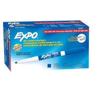 Expo - Low Odor Dry Erase Marker, Fine Point, Blue Pack Of 12 - 17250328