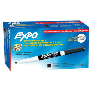 Expo - Low Odor Dry Erase Marker, Fine Point, Black Pack Of 12 - 17250326