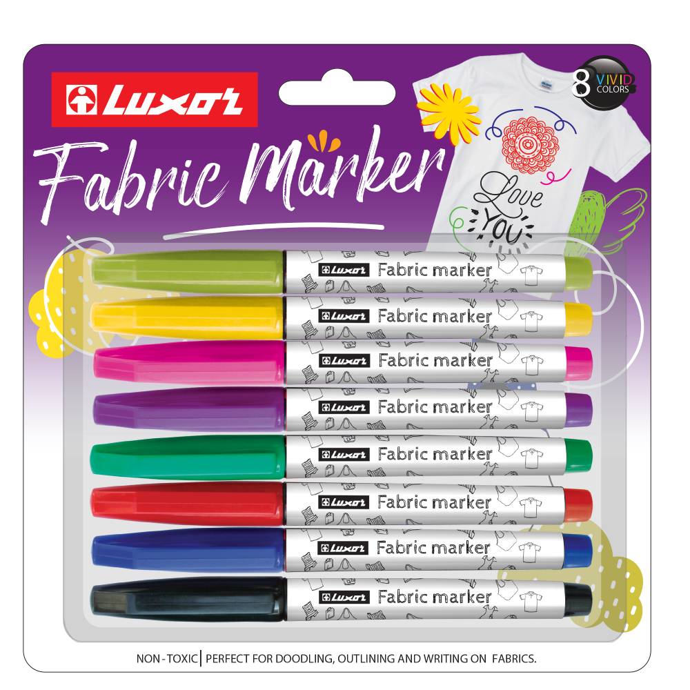 لوكسور - أقلام تلوين للأقمشة - 8 ألوان متنوعة - مجموعة من 3 عبوات - 01500042