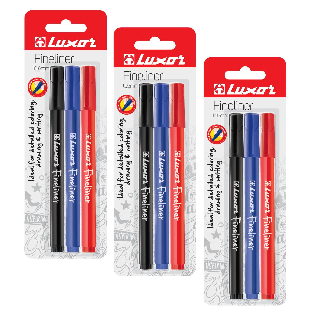 لوكسر- قلم فاينلاينر- |3 ألوان متنوعة | مجموعة من 3 عبوات