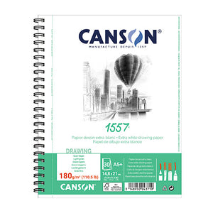Canson 1557 - wire-bound drawing pad (large side) - 14.8cm x 21cm - 30 sheets 180g -07021625