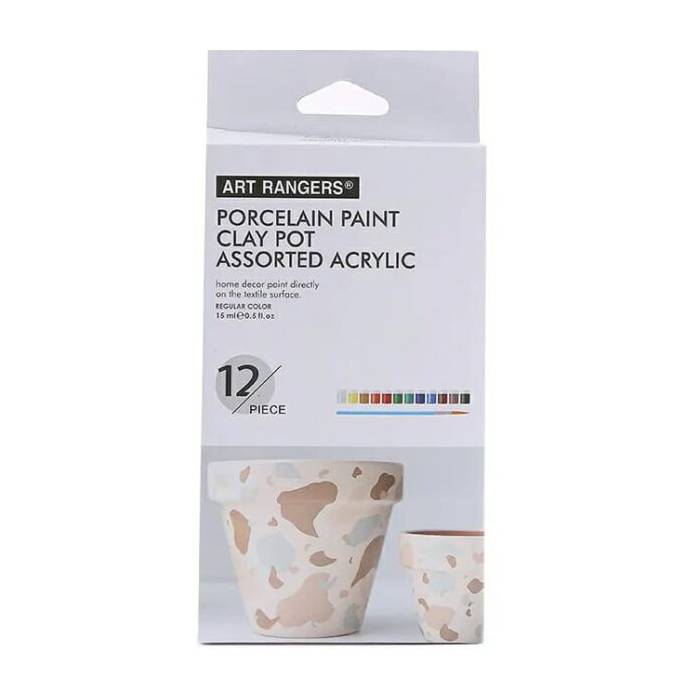 Art Rangers- Porcelain Paint Clay Pot Assorted Acrylic- Set 15ml x 12colors- 17330108