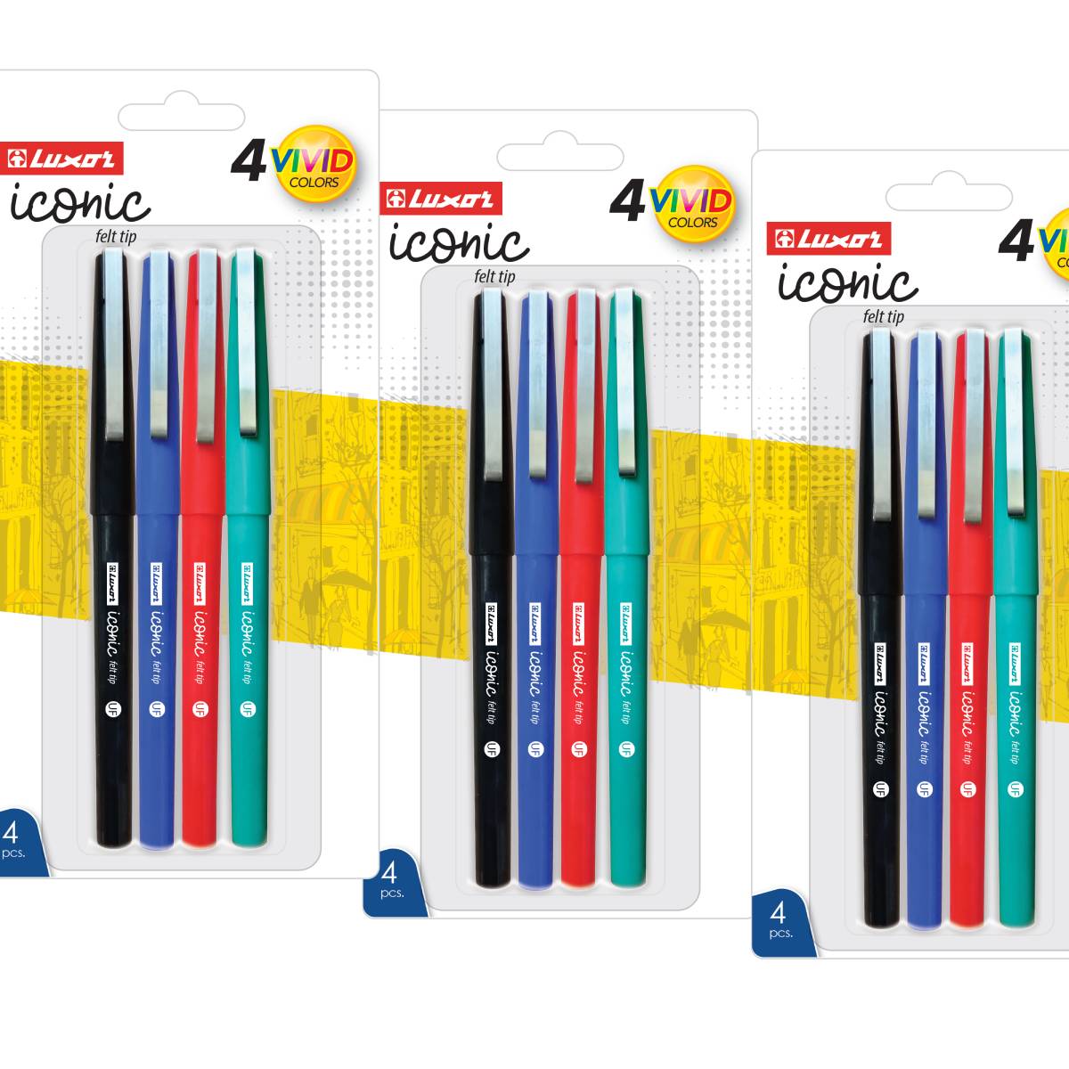 Luxor- Iconic Medium Tip- |4 Assorted Colors (Black&amp; Blue&amp; Red&amp; Green)| Set of 3packet- 01500158