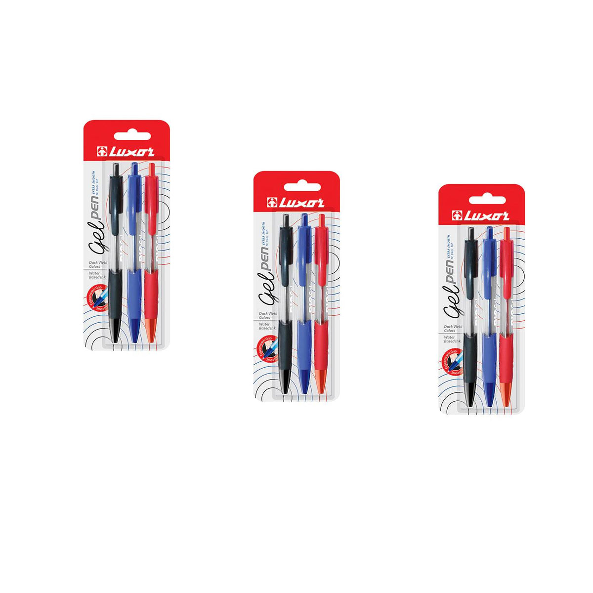 قلم جل لوكسور الترا - 3 ألوان متنوعة (أسود وأزرق وأحمر) | مجموعة من 3 عبوات - 01500142