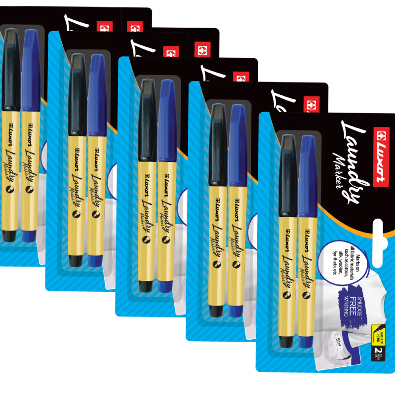 Luxor- Laundry Marker- |2 Assorted Colors (Black&amp;Blue)| Set of 5packet- 01500043