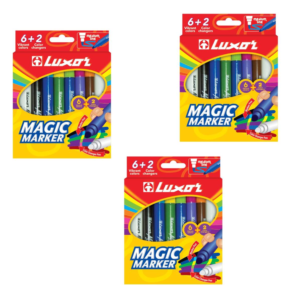 Luxor- Magic Pens Magic Marker Case of 8 Assorted colors - Set of 3packet - 01500125