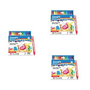 Luxor - Wax Crayons - Extra Long | 12Assorted Shades| - Set of 3packet - 01500143
