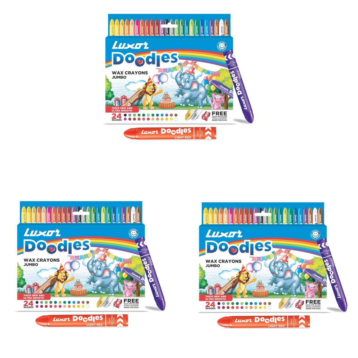 Luxor - Doodles Jumbo Wax Crayons| 24 Assorted Shades| - Set of 3packet - 01500146