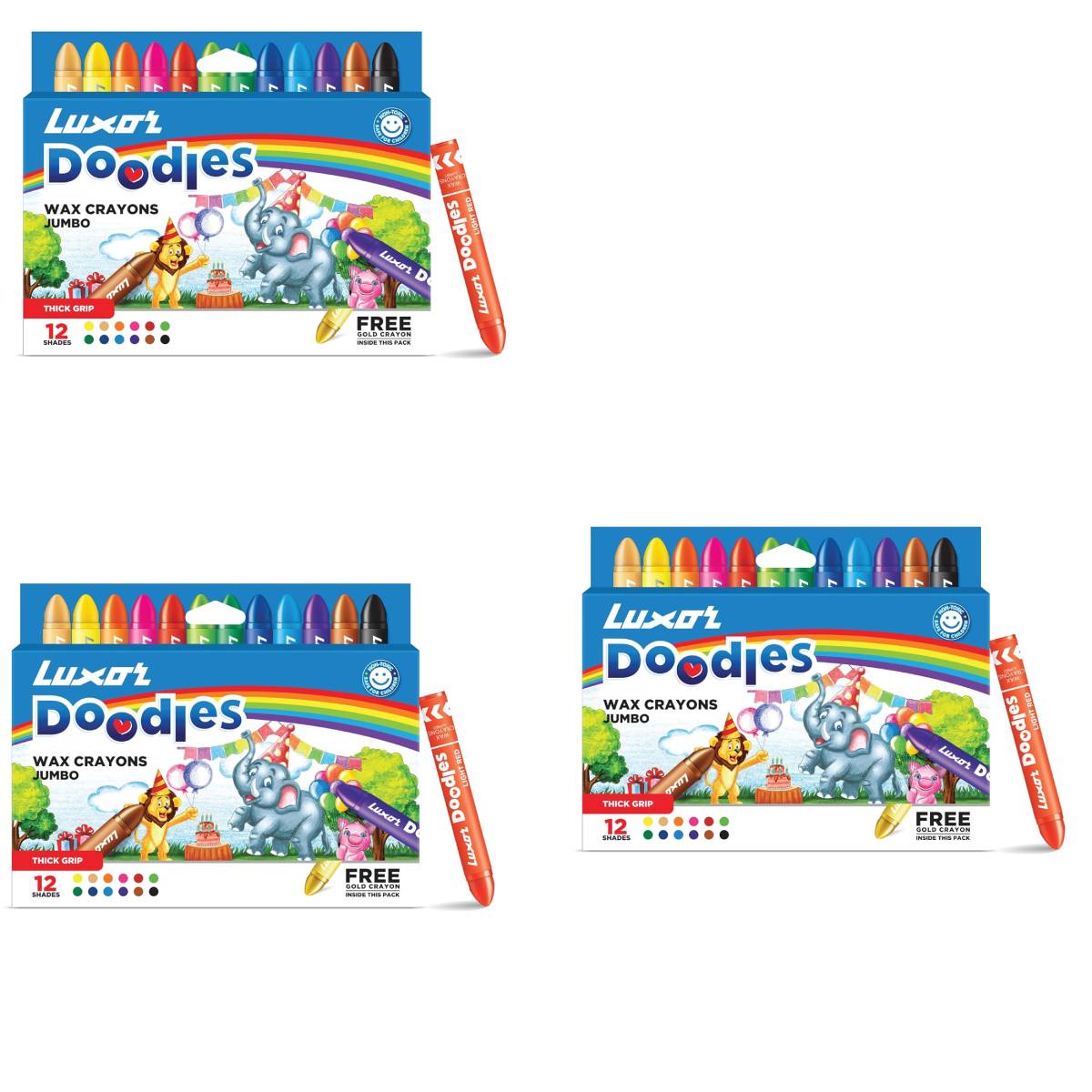 لوكسور - أقلام شمع جامبو | 12 لونًا متنوعًا | - مجموعة من 3 عبوات - 01500143