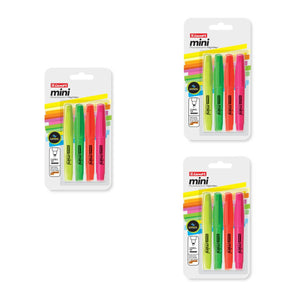 Luxor- Mini Fluorescent Highliter - Assorted color- Set of 3 packets -01500080