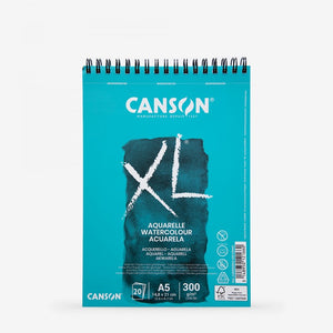 CANSON XL Watercolour 300gsm A5 Paper, Spiral Pad Short Side, 30 White Sheets - 07021554