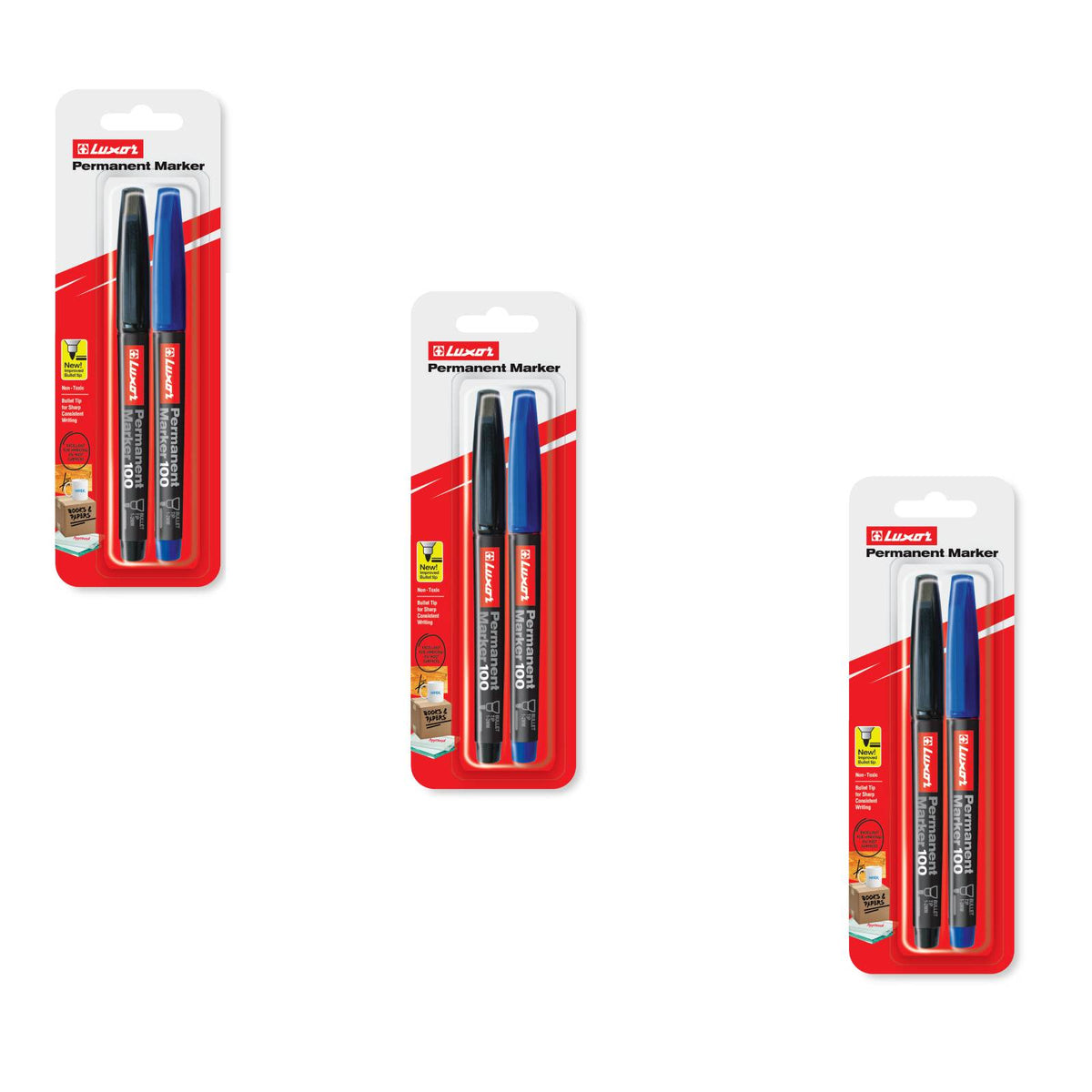 لوكسور - قلم تحديد دائم - 2 لون متنوع - مجموعة من 3 عبوات