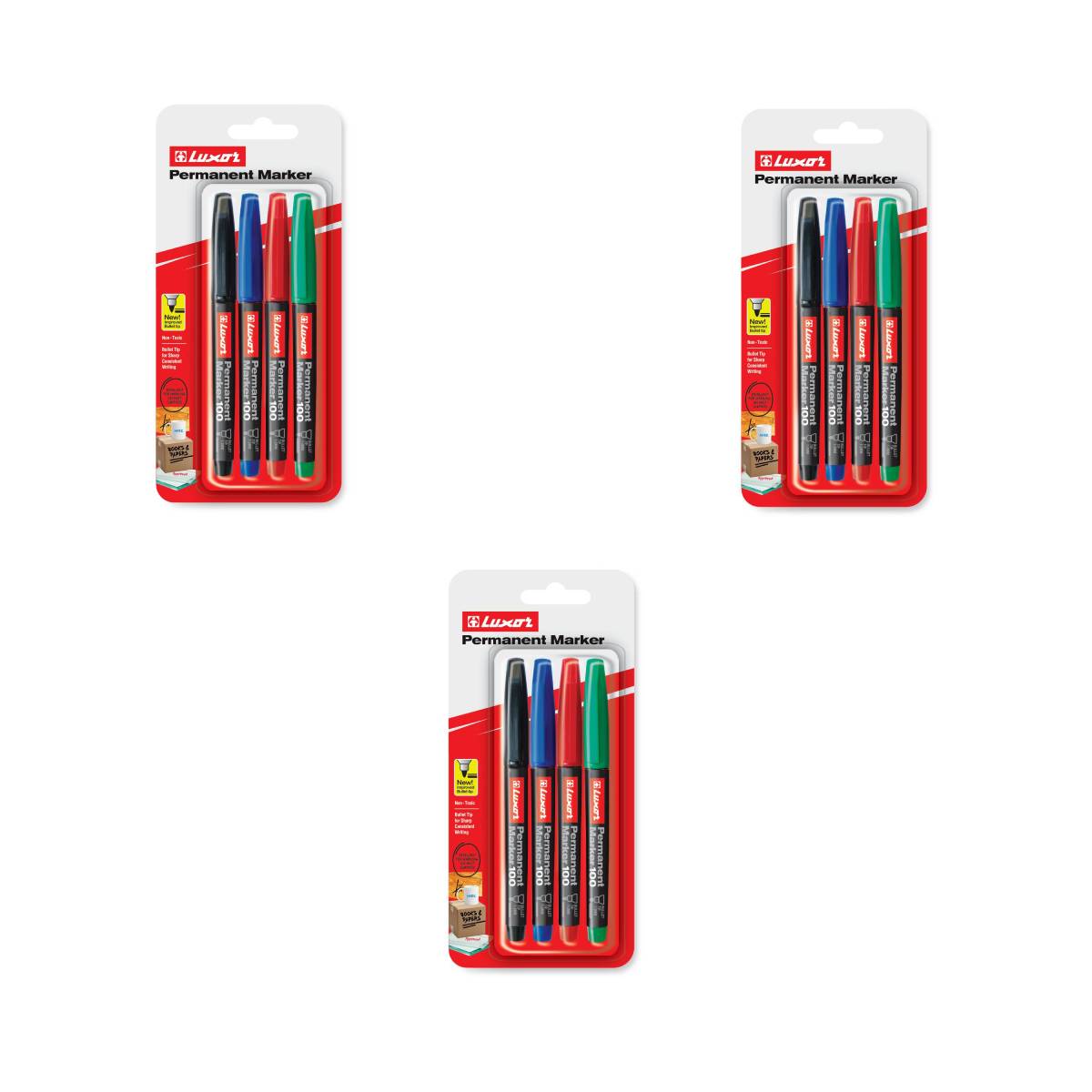 لوكسور - قلم تحديد دائم بألوان متنوعة - مجموعة من 3 عبوات - 01500049