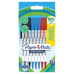 Paper Mate Ballpoint pen, assorted colors, 1.0mm, Kilometrico, 8 pieces - Set of 3packet -17250348