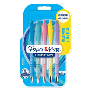 Paper Mate Flexgrip Ultra Pastel Ballpoint Pens | Medium Point (1.0mm) | Blue Ink| 5 Count - 17250347